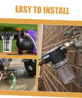 Heavy Duty Inline Water Sediment Filter for Garden Hose or Car Wash Rig with Quick Connect Fitting, easy to install with clear design.