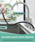 Heavy Duty Brushed Nickel Kitchen Faucet With Side Sprayer And Stainless Steel Body, Dual Lever Handles, Smooth 360 Swivel Spout, Straight Up Upgrade For RV Or Utility Sinks, Super Easy Install, side sprayer in use