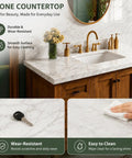 Modern Freestanding Bathroom Vanity With Sink And Ceramic Basin Built From Super Sturdy Solid Wood Featuring No Fuss Storage Cabinet Straight Out Of The Packaging, featuring stone countertop with floral decor.