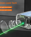 Dope Accurate Laser Distance Meter With 100m Range And Green Beam Backlit LCD Plus Minus 2mm Accuracy Measures Distance Area Volume And Pythagorean Half Second Readings Indoor Outdoor Use One Hand Quick Read For DIYers And Pros, green beam close-up