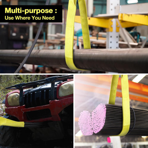Heavy Duty Polyester Lifting Sling Straps 3 Inch Wide By 20 Foot Endless Round Sling, 9000 Lbs Vertical Working Load in use.