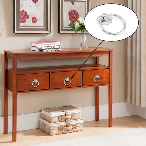 Six Pack Modern Style Ring Pull Handles In Chrome Finish Made From Zinc Alloy With Durable Rust Resistant Coating on dresser