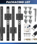 Packaging components of 14 Inch Pocket Door Sliding Hardware Kit Two Pack for Cabinets and Recessed Doors With Retractable Rebounder