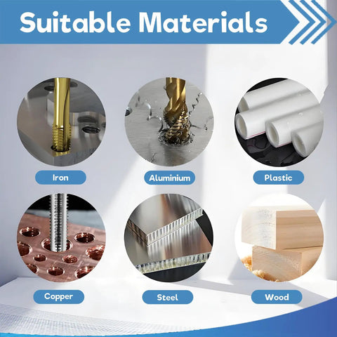 Suitable materials for Heavy Duty Workhorse Electric Touch Tapping Machine: iron, aluminum, plastic, copper, steel, wood.