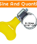 Close-up of a 20 Pack Stainless Steel Worm Gear Hose Clamp With Key Type Adjustment And Yellow Plastic Handles Fits 5/16 To 1/2 Inch 8-12mm