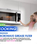 Father and daughter using a microwave fitted with Microwave Grease Filter Replacement 5.78 Inch By 12.91 Inch Aluminum Mesh Screen.