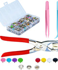 Pro Grade Snap Button Kit For Fabric Craft And Clothing 400 Pieces 100 Sets 9.5 mm Stainless Steel Snaps In 10 Colors With Pliers And Tweezers