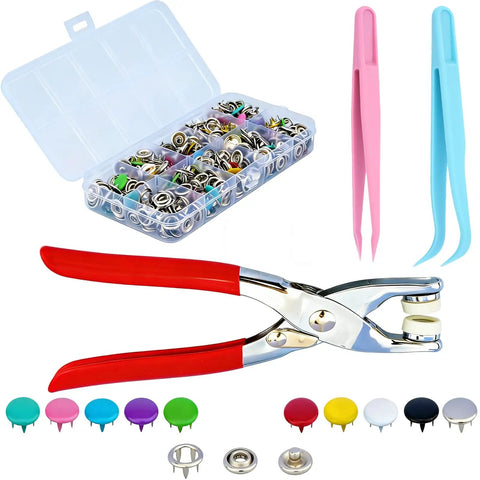 Pro Grade Snap Button Kit For Fabric Craft And Clothing 400 Pieces 100 Sets 9.5 mm Stainless Steel Snaps In 10 Colors With Pliers And Tweezers