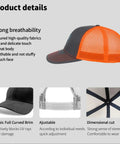 Side view of Retro Cotton Baseball Cap For Men Lightweight Breathable Low Profile Trucker Style With Six Air Holes in orange and grey.