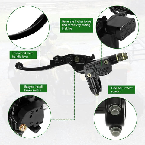 Rear Hydraulic Disc Brake Master Cylinder Caliper Kit for ATV Quad with labeled components visible