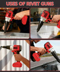 Cordless Rivet Gun For Milwaukee 18V Battery Compatibility Tool Only No Battery Included, tool in use on metal panels