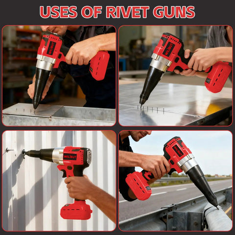 Cordless Rivet Gun For Milwaukee 18V Battery Compatibility Tool Only No Battery Included, tool in use on metal panels