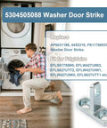 Reliable Washer Door Strike Replacement Latch Receiver Compatible For Frigidaire Electrolux Appliances straight swap installation shown in laundry room.