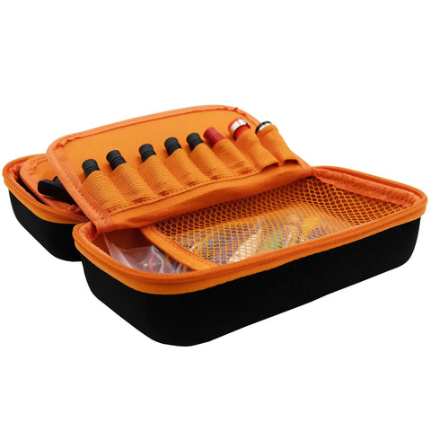 Open case showing Low Voltage Fused Multi Jumper With Selector Switches For Thermostat Bypass And Quick Fix Short Cycle Prevention In 0 To 30 VAC DC Systems Includes Spade Adapters