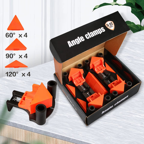 Box of Multi Angle Corner Clamps Set of Four for Woodworking 60 90 120 Degree Adjustable Spring Clamps One Hand Operation