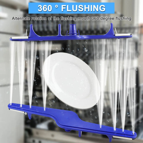 Dishwasher Lower Spray Arm With Heat Shield Food Grade PP Heavy Duty Easy Install Fits Frigidaire And Kenmore Dishwashers Replaces 154568001 154414101 154568002 18 Inch Blue Durable Build 10 Year Warranty showing water spray action