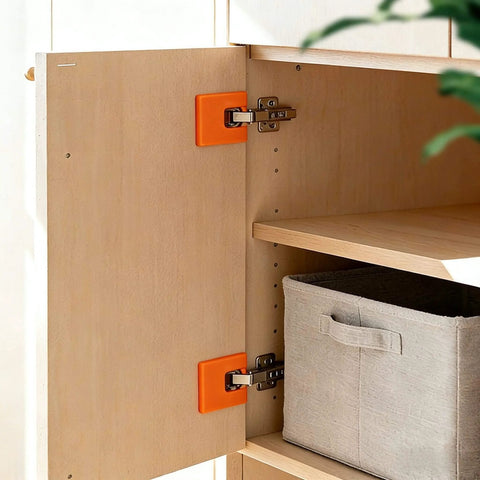 Magnetic Hinge Jig For Fast Door And Cabinet Installations Hands Free Quick Setup Tool with built-in magnetic positioning shown on cabinet door