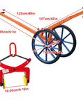 Heavy Duty Adjustable Lid Lifter Dolly With Air Ride Wheels And Rock Solid Clamps For Hauling Massive Stones Concrete And Floor Tiles showing measurements and parts.