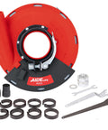 Universal 7 Inch Dust Shroud For Angle Grinders With Vacuum Hose Adapter fits Bosch Makita Dewalt Metabo Milwaukee shown with accessories