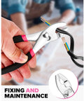 Person using pliers from Pink 39-Piece Home Tool Set With Plastic Toolbox for home repairs and crafting projects.
