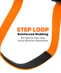 Orange Foot Loop Ascender Sling with reinforced webbing detail, adjustable 88 to 125 cm for rope climbing, tree care, and caving.