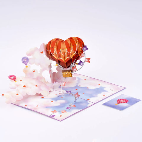 Heart Hot Air Balloon 3D Pop Up Card With Dreamy Sky Scene Gift For Valentines Day Birthday Mothers Day Anniversary Thinking Of You Includes Envelope And Message Note 5x7 Card