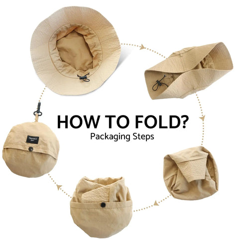 Folding steps for Unisex Sun Bucket Hat With UV Protection, Lightweight Packable And Foldable Waterproof Beach And Hiking Hat.