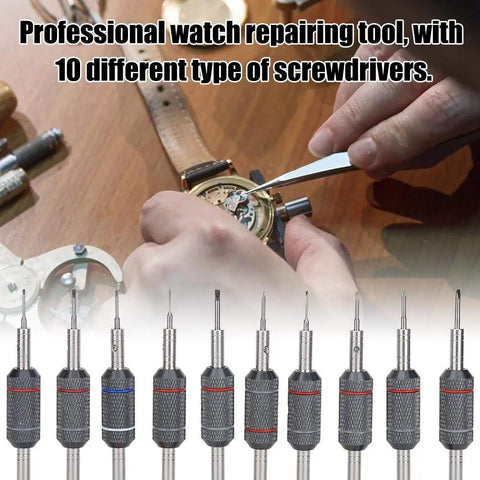 Precision Screwdriver Set For Electronics Repair With High Torque 10 Piece Professional Tool Kit in use for watch repair