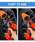 Using 5 Piece Car Buffing Sponge Pads Kit For Drill Attachment with wheel hub, showcasing foam pad polishing action.