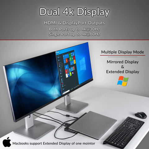 Hella Efficient USB C Docking Station With Integrated Active Cooling Fan And Ergonomic Laptop Rest Angle Thunderbolt 3 Compatible, dual 4K displays setup.