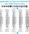 Five Piece Screw Extractor Set For Damaged Stripped Screws Removal Tools Kit With Easy Drill Bit Helpers For Removing Broken Screws And Bolts Sizes One Through Four DIY Handyman Essentials For No Fuss Quick Fixes shown with size specifications.