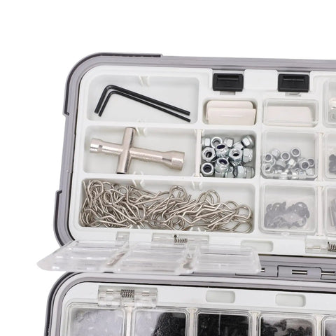 M3 M4 RC Screw Kit With 537 Pieces Stainless Steel Hardware Set And Double Sided Organizer Box showing screws, nuts, tools