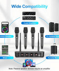 Four Pack Pro Grade Wireless Microphone System With Long Range 262 Feet, 40 Hour Battery, compatible with various audio devices
