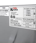 Premium 11 Gallon Marine Electric Water Heater 120 Volt With Front Heat Exchange aluminum spec label showing capacity and requirements.