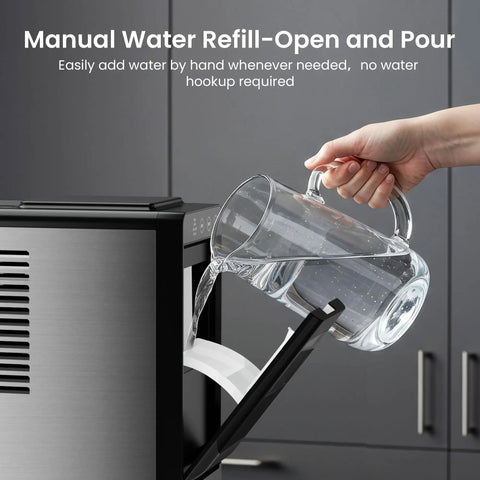 Pouring water into Countertop Ice Maker Machine Portable With Self Cleaning Function, 26 Lbs Per Day, Bullet Ice In 6 To 8 Minutes