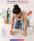 Person using Grout Fix Pen For Tile Grout Lines Waterproof Tile Repair Marker For Ceramic Walls And Floors Quick DIY Refresh In Kitchen Bathroom With Bright White Finish on floor tiles.