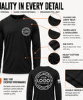 Custom Long Sleeve Shirts For Men Hi Visibility Safety Workwear Tee Black showing details like rib crew neck and heavy cotton fabric.