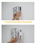Installation of Doorbell Chime Cover Box Only White Wall Mount Door Bell Cover With Wood Piano Finish Decorative Chime Box Standard Size 7.63 x 5.94 Inches shown horizontally and vertically on wall.