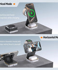 3 In 1 Magnetic Wireless Charger Station Foldable With Light showing vertical and horizontal phone modes