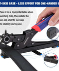 Heavy Duty Rotary Leather Hole Punch Kit With Six Size Options for Belts Dog Collars Watch Bands, tool in use on leather strip