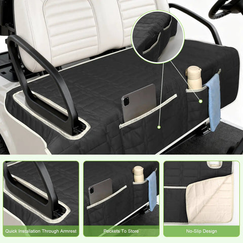Universal Golf Cart Seat Cover With Storage Pockets Non Slip Bench Seat Protector For EZGO Club Car Yamaha installed