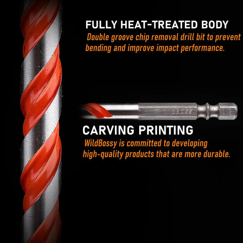 Close-up view of an All Purpose Serrated Masonry Drill Bit Set 10 Pc 3/16 To 1/2 Inch Tungsten Carbide Tips, highlighting drill bit shaft and body.