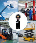 Heavy Duty 1100W Hydraulic Power Unit For Car Lift, 3200 Psi Pump With 10 Quart Reservoir shown with forklifts and lifts in a garage.
