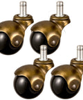 Solid Brass Ball Caster Wheels With Tight Locking Brake Four Pack Heavy Duty Polyurethane Rubber Treads smooth rolling black wheels