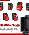 Heavy Duty On Off Toggle Switch For Table Saw Handles Steady 120 Or 230 Volt Power Runs Totally Smooth Includes Deep Gang Box, red and green buttons.