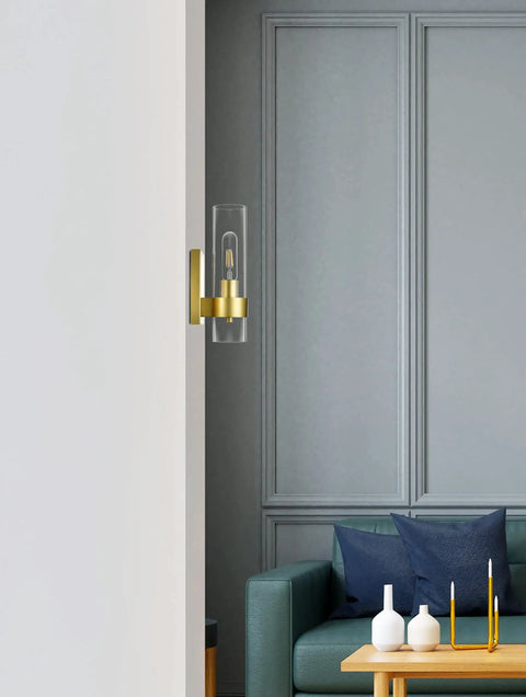 Slick Capron Brass Wall Sconce With Clear Glass Shade - Modern Industrial Vanity Light For Bathroom, Hallway, Or Bedroom - Gold Finish, Easy Install, Built To Last Indoor Lighting Fixture