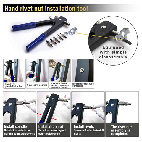 Rivet Nut Tool Kit Workhorse 750 Pieces Stainless Steel Rivet Nuts And Installation Tool Set with instructions