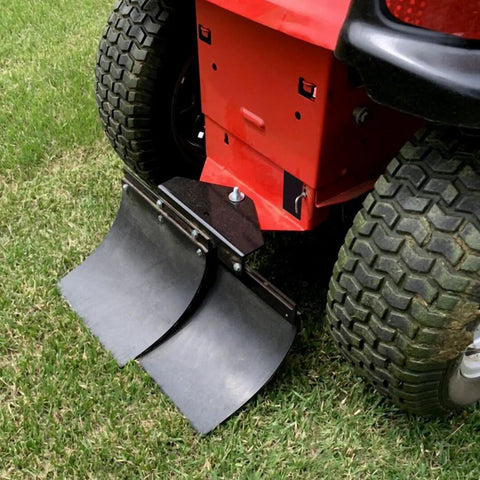 Rear view of Universal Lawn Striper Kit for mowers zero turns, attached and adjustable, with powder coated finish.