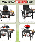 Portable Outdoor Grill Cart For Blackstone Griddle And Ninja Stand Foldable With Wheels showing different grill fits