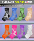 Compression Socks For Plantar Fasciitis And Ankle Pain Relief With Foot Arch Support And Ankle Wrap in eight colors, including white.